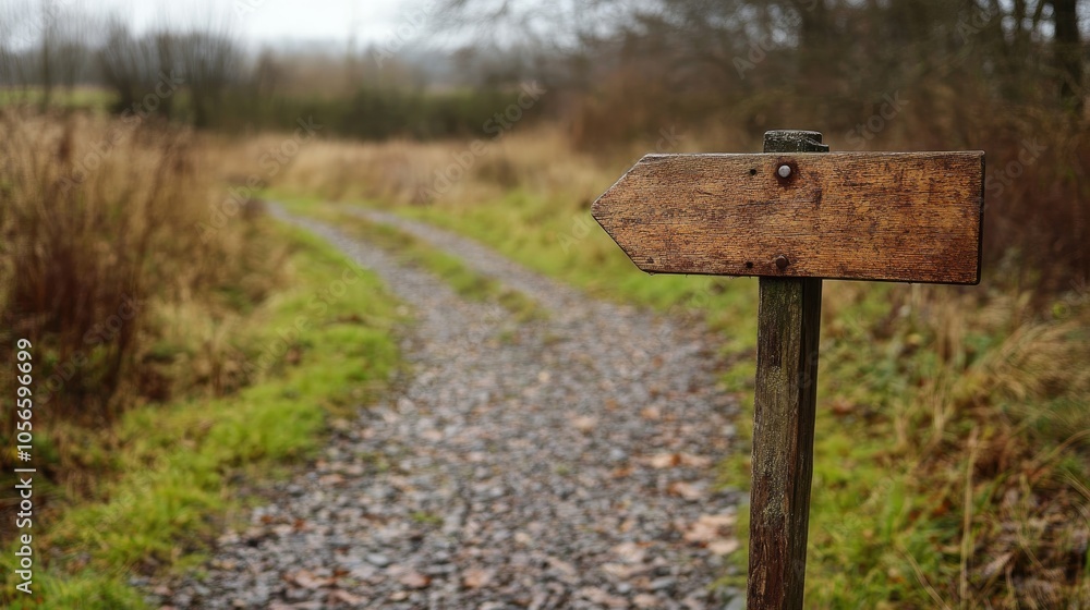 Wooden signpost indicating a public footpath along a gravel track devoid of any people Wooden signpost indicating a public footpath along a gravel track devoid of any people
