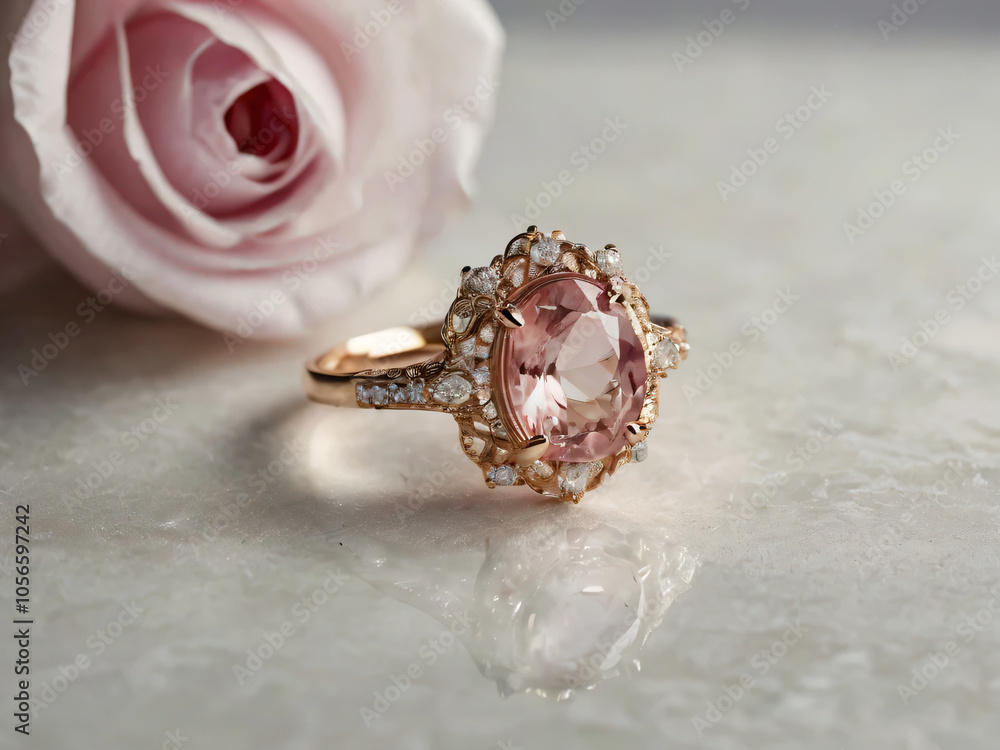 Obraz premium The Pink quartz adds a touch of romance to the wedding band