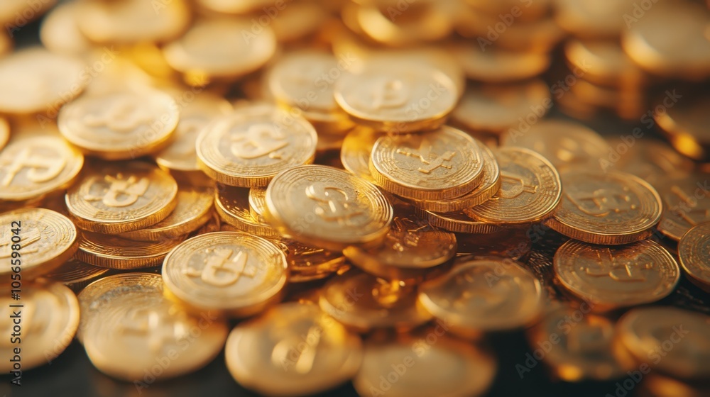 Close-up view of shiny gold coins stacked together, symbolizing wealth, savings, and financial prosperity. Perfect for finance themes. Close-up view of shiny gold coins stacked together, symbolizing wealth, savings, and financial prosperity. Perfect for finance themes.