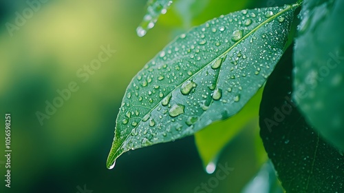 Pristine Leaf with Glistening Droplets Embodying Nature's Elegant Design