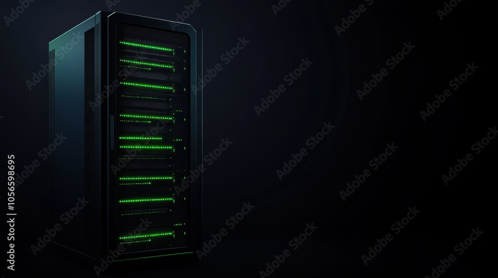 Server Rack with Green Lights. Server Rack with Green Lights.