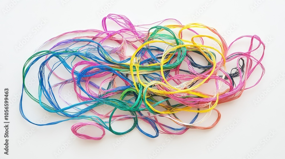 Colorful Threads Entangled on a White Background Colorful Threads Entangled on a White Background