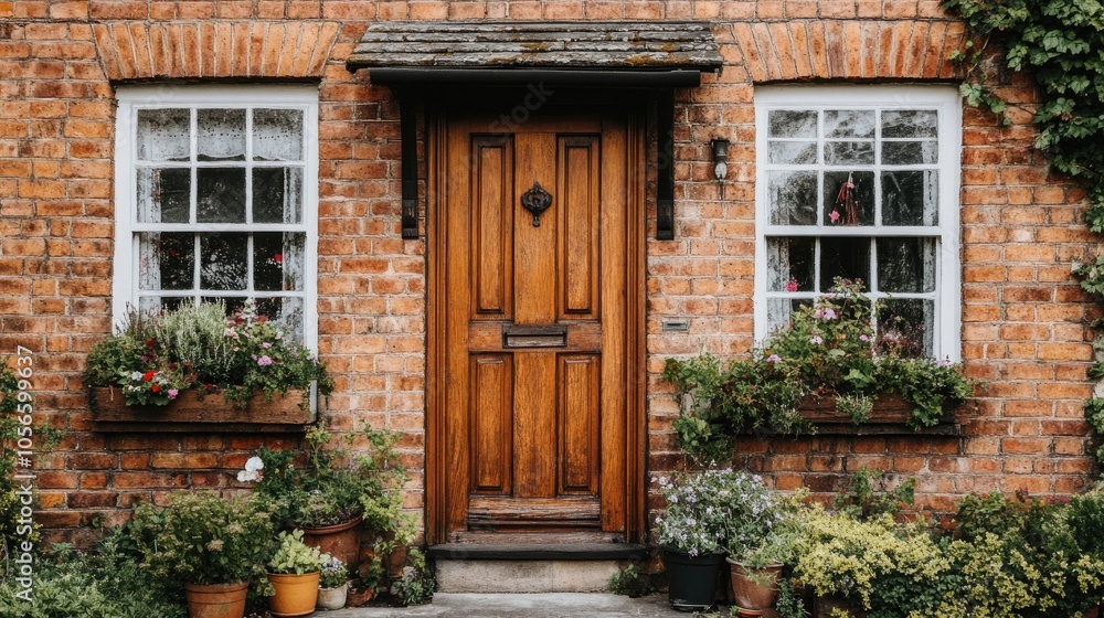 Charming Brick House Entrance with Wooden Door Charming Brick House Entrance with Wooden Door
