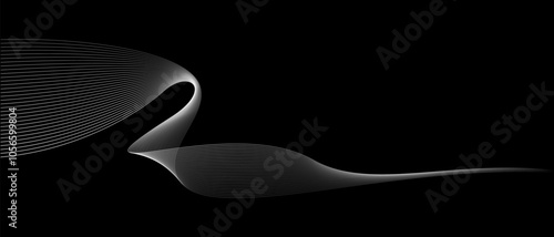 Abstract vector wavy lines flowing smooth curve white grey light color on black background in concept of luxury, technology, science, music, modern.