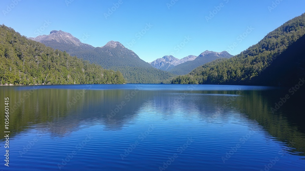 Naklejka premium Serene Lake Surrounded by Majestic Mountains