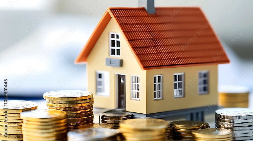Model House on a Pile of Coins: A Symbol of Homeownership Model House on a Pile of Coins: A Symbol of Homeownership