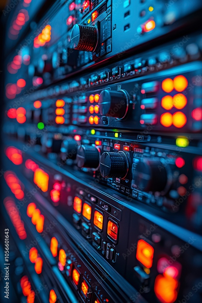 Close-up of a Panel with Red and Yellow Indicator Lights and Knobs Close-up of a Panel with Red and Yellow Indicator Lights and Knobs