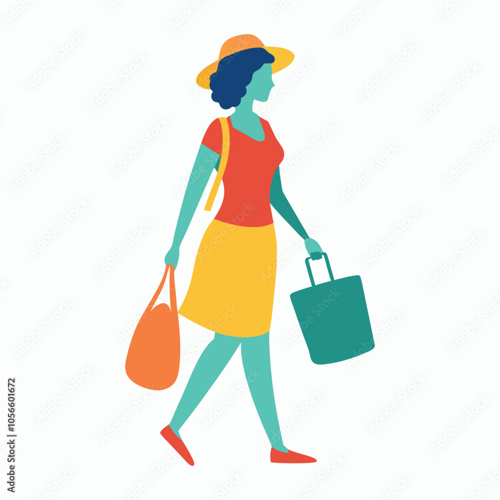 vector women in summer clothes with travel bag vector women in summer clothes with travel bag