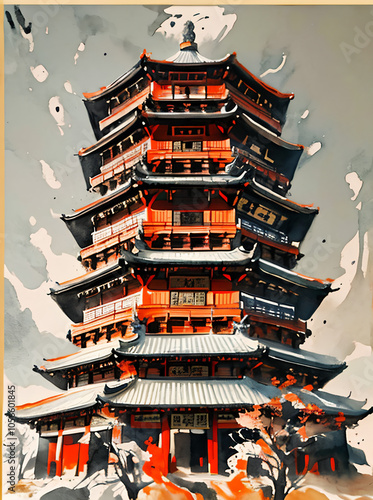 Chinese wood tower photo