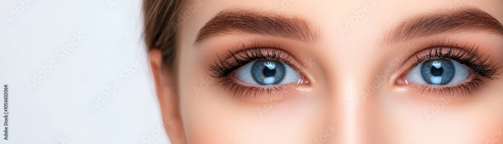 Obraz premium Close Up of Beautiful Blue Eyes with Long Eyelashes
