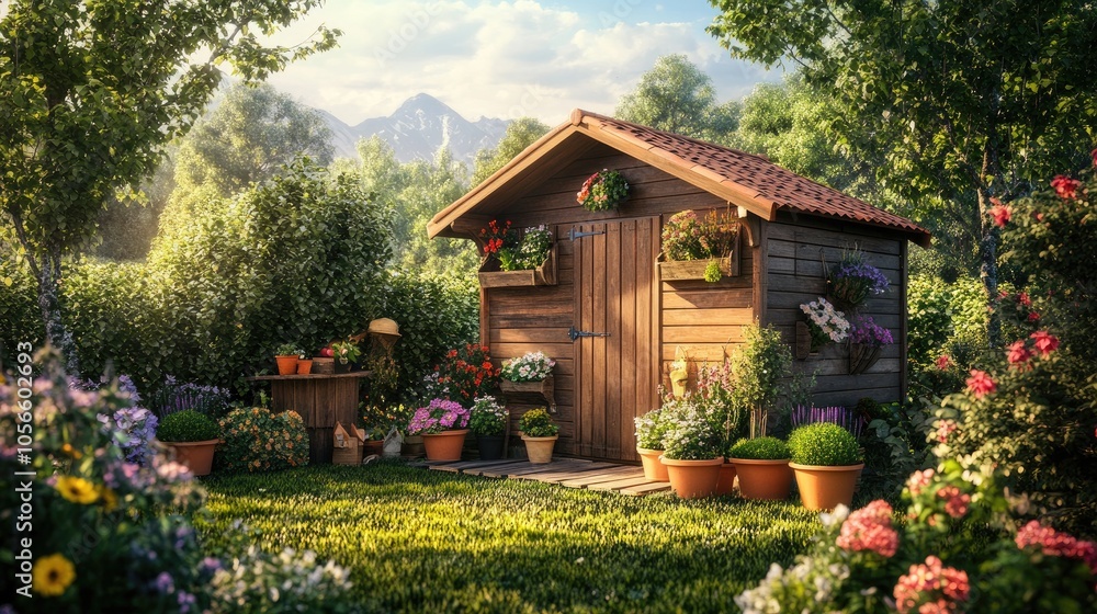 Charming Garden Shed Surrounded by Flowers Charming Garden Shed Surrounded by Flowers