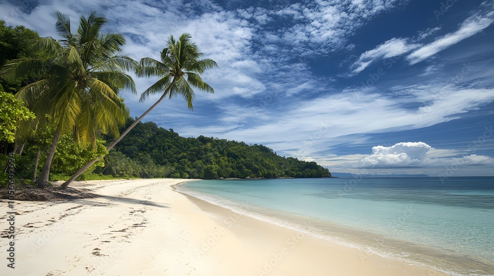 Beautiful tropical beach banner. White sand and coco palms travel tourism wide panorama background concept. Amazing beach landscape. Beautiful tropical beach banner. White sand and coco palms travel tourism wide panorama background concept. Amazing beach landscape.