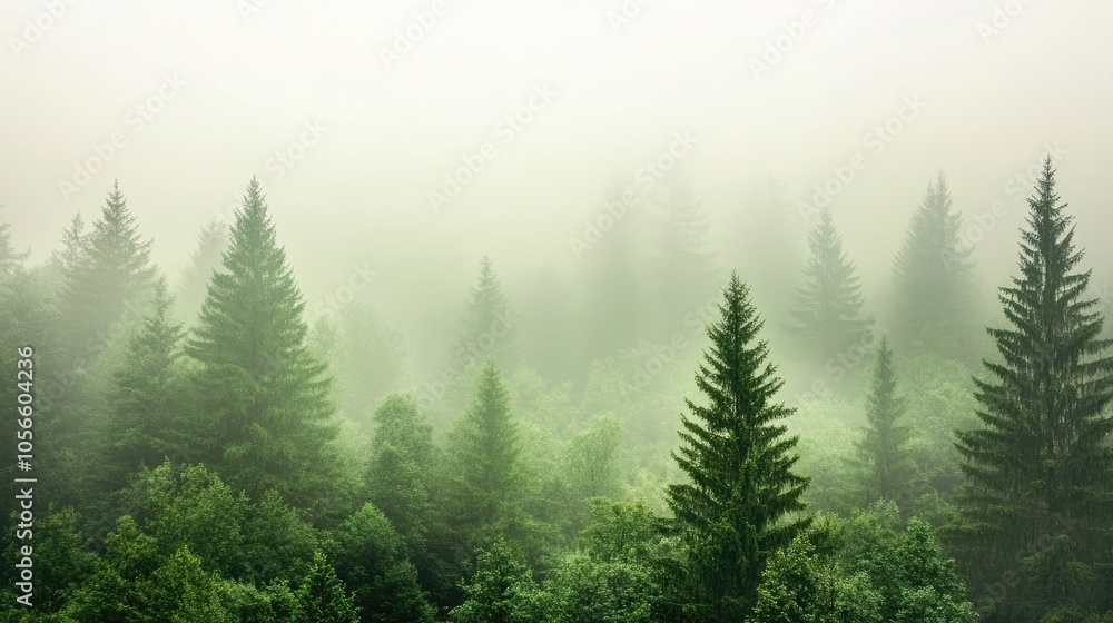 Misty Forest Landscape in Soft Green Tones Misty Forest Landscape in Soft Green Tones