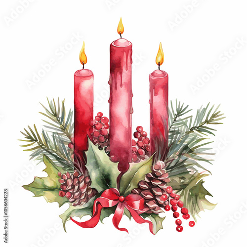 christmas decoration with candle and holly