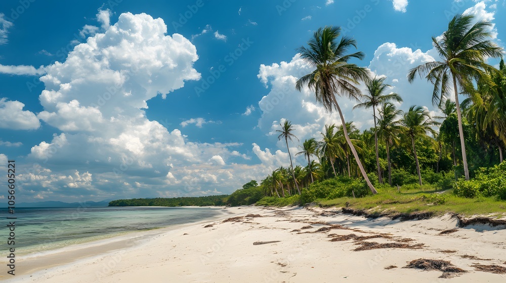 Beautiful tropical beach banner. White sand and coco palms travel tourism wide panorama background concept. Amazing beach landscape. Beautiful tropical beach banner. White sand and coco palms travel tourism wide panorama background concept. Amazing beach landscape.