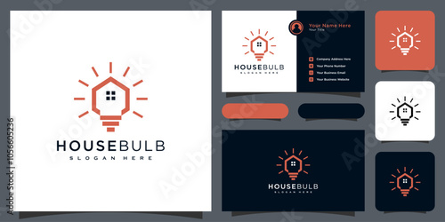 house bulb logo vector design and business card