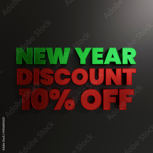 Green And Red New Year Discount 10 Percent Off With Dark Background