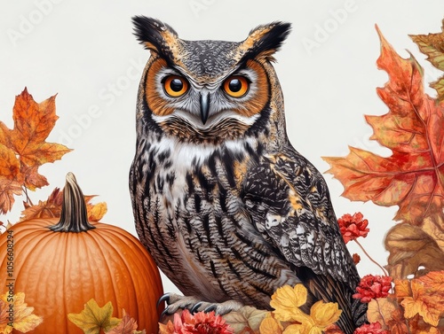 Owl on Leaves photo