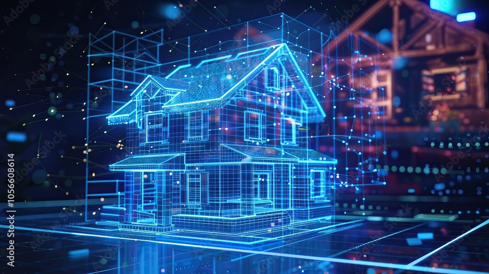 Digital House Model with Blue Lights Digital House Model with Blue Lights