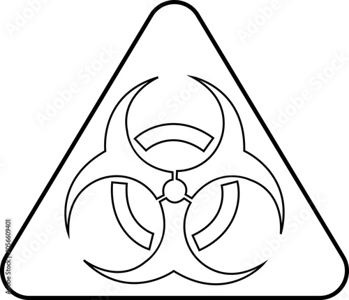 Biohazard line icon. Warning sign for hazardous material, safety precaution. Risk of radioactivity, nuclear and toxic sign. Chemical warning triangular vector isolated on transparent background.