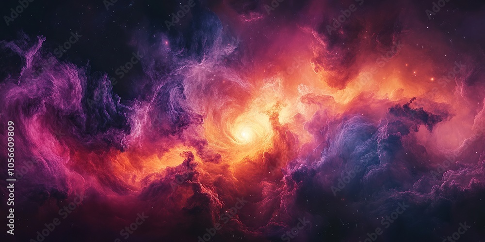 An abstract representation of a nebula in space, with swirling clouds and vibrant colors An abstract representation of a nebula in space, with swirling clouds and vibrant colors