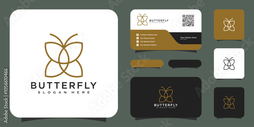 butterfly animal logo design vector and business card photo