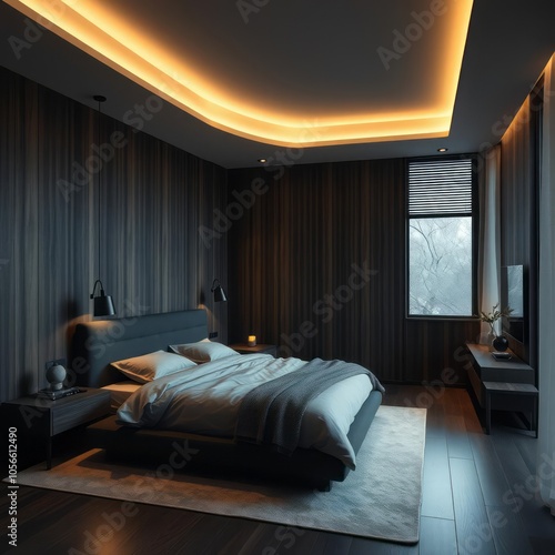 Light modern master bedroom interior with dark wood lighting master bedroom 