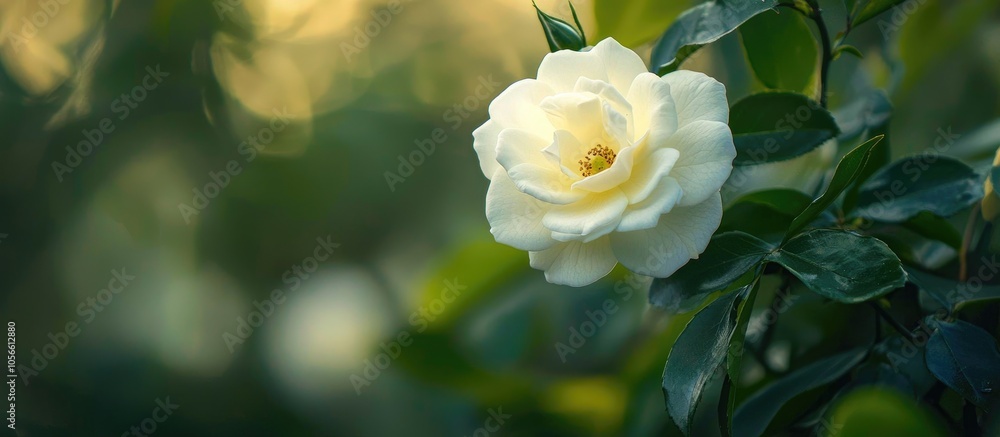 Whitw Flower With Green Leaves In Park Whitw Flower With Green Leaves In Park