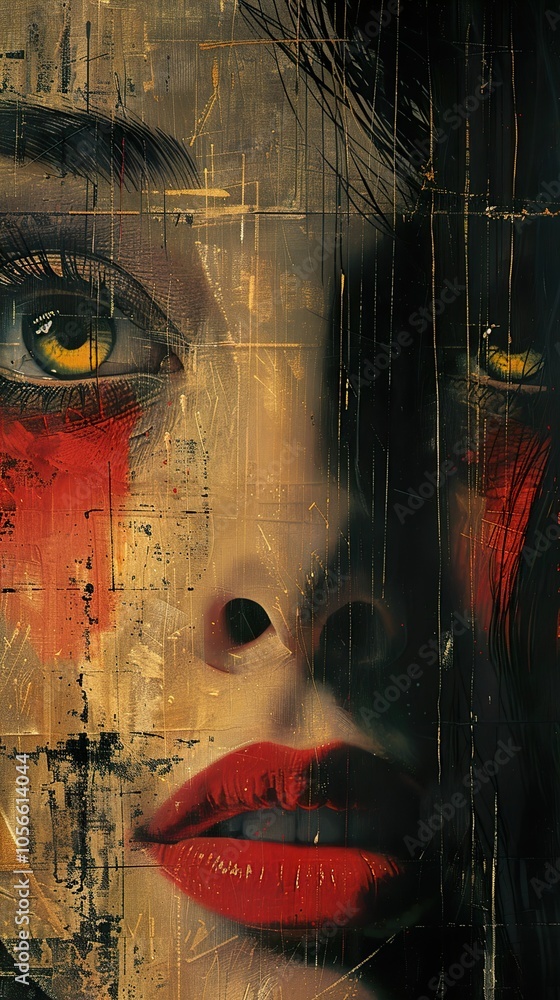 Abstract Portrait of a Woman with Red Lips and Yellow Eyes Abstract Portrait of a Woman with Red Lips and Yellow Eyes