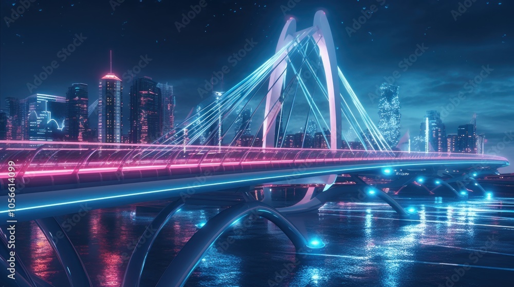 Obraz premium Futuristic City Bridge Night