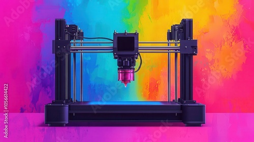 Modern 3D printer on colorful background, showcasing advanced technology and innovation. photo