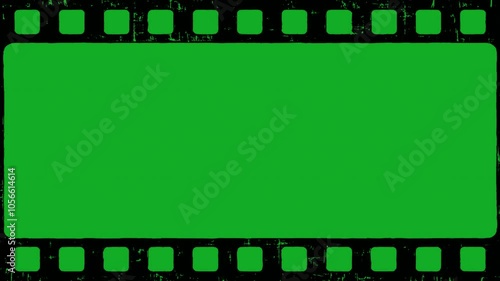 Horizontal film real with black border, film burns frame with green screen background, film flash graphic animation 4k video