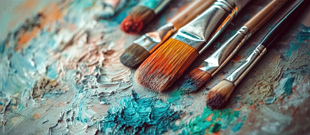 Fototapeta premium Paint Brushes On The Artist S Desk Tool For Artist Hobby