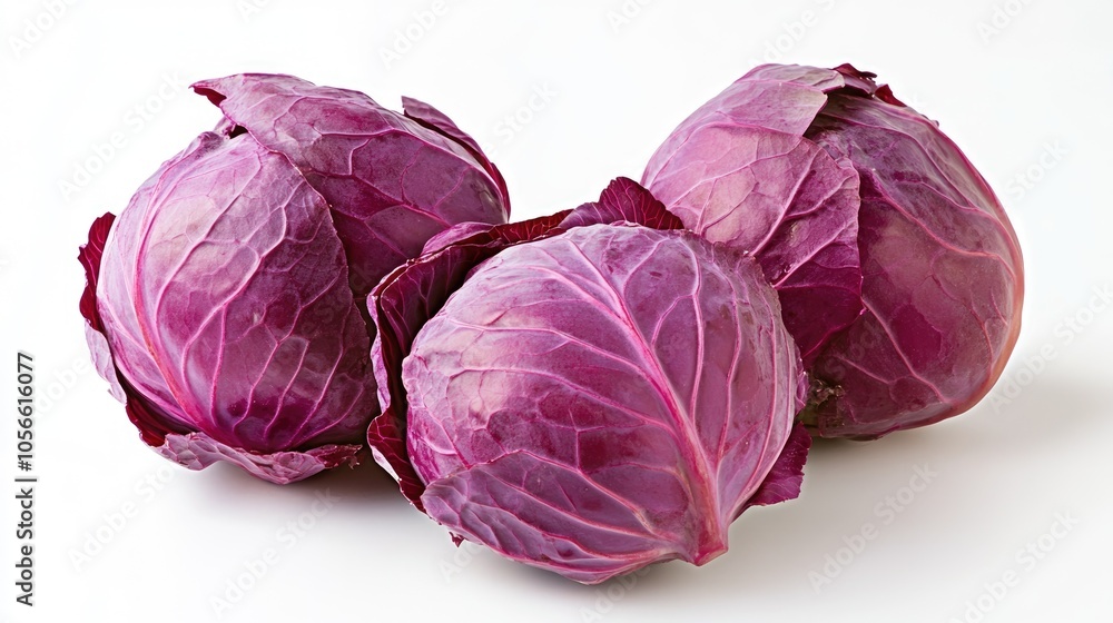 Red cabbage displayed on a white background Red cabbage displayed on a white background
