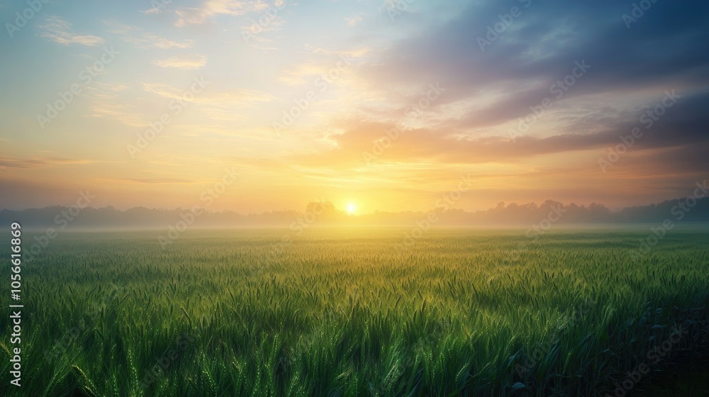 Tranquil field illuminated by a serene sunrise Tranquil field illuminated by a serene sunrise