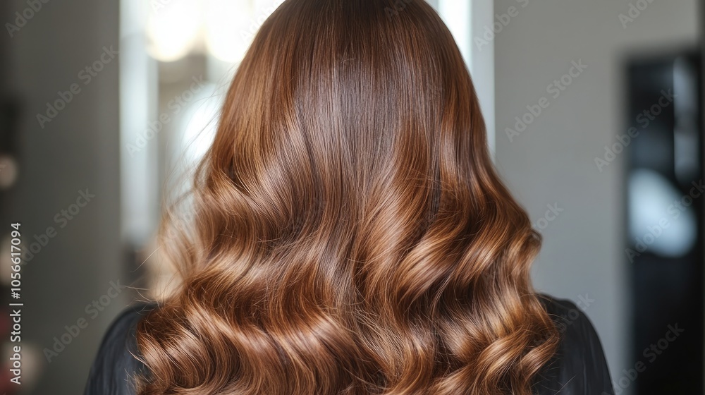 Fototapeta premium Shiny Caramel Balayage on Thick Wavy Hair