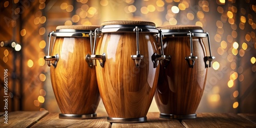 Wooden conga drums featuring rich grain and metallic accents, ideal for Afro-Cuban music enthusiasts and perfect for passionate percussionists and music lovers alike. photo