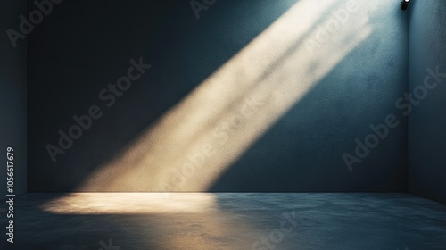 Dimly lit room featuring a spotlight illuminating the concrete floor