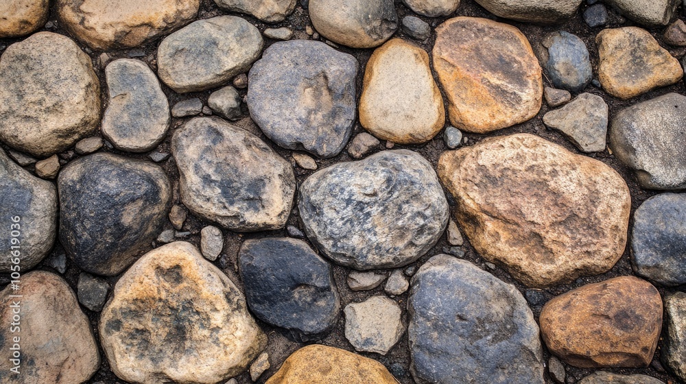 Pavement made of rocks stones and cobblestones for constructing pathways roads or sidewalks Pavement made of rocks stones and cobblestones for constructing pathways roads or sidewalks