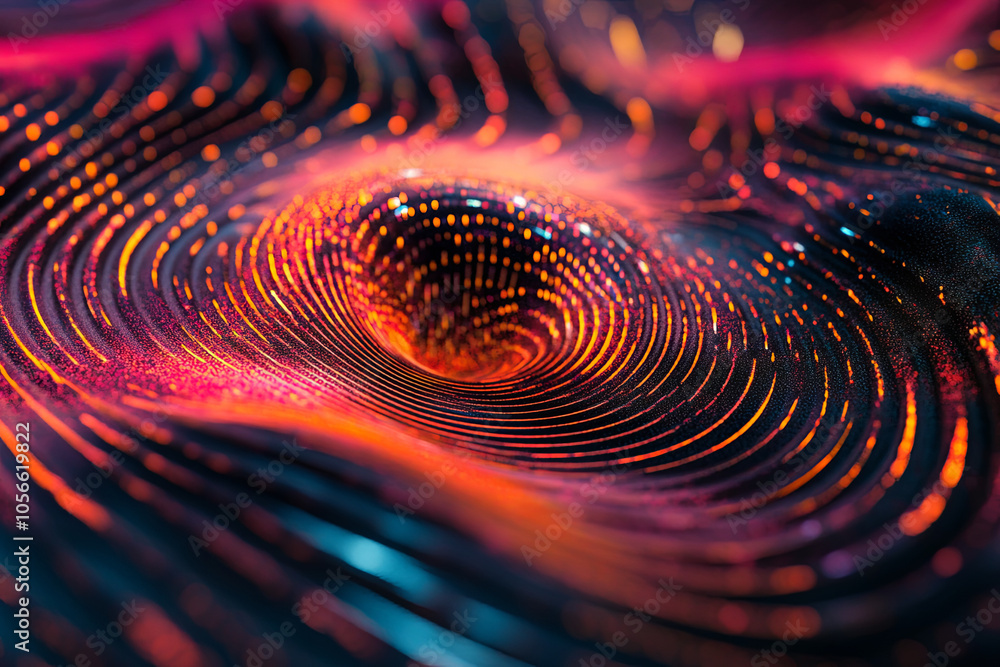 Holographic waves converging to form a digital node, representing central data points Holographic waves converging to form a digital node, representing central data points