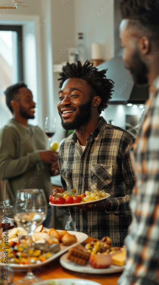 A man smiles as he carries a plate of food. AI. A man smiles as he carries a plate of food. AI.