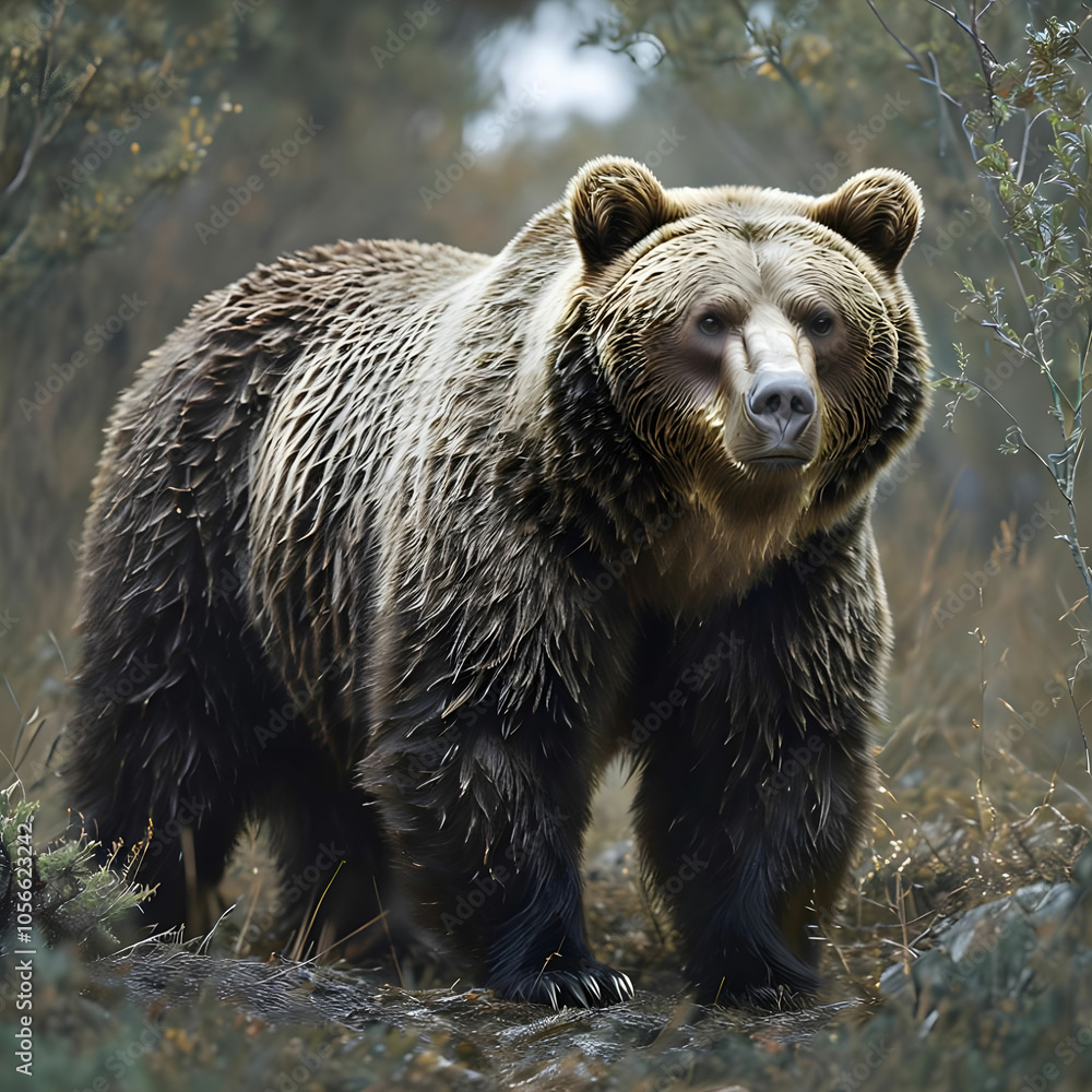 Obraz premium photorealistic view of wild bear in its natural environment