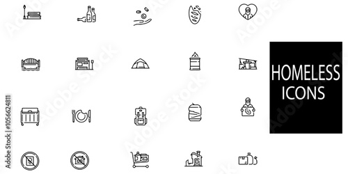 Set of 40 outline Homeless icons.Homeless line icons set.Vector illustration.