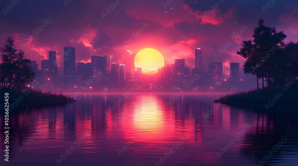 Fototapeta premium Sunset Cityscape Illustration