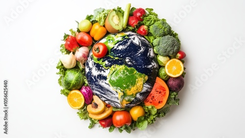 World food day concept with Globe and Various vegetables,world vegetable day,vegetable on the world,fresh different vegetable,vegan day,world food day,copy space. photo