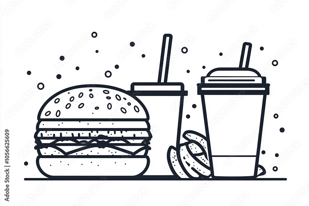 Hand Drawn Burger available Detailed line art illustration of BurgerFast Food. Useful for branding, menus, food packaging, logos white background
Hand Drawn Burger available Detailed line art illustration of BurgerFast Food. Useful for branding, menus, food packaging, logos white background