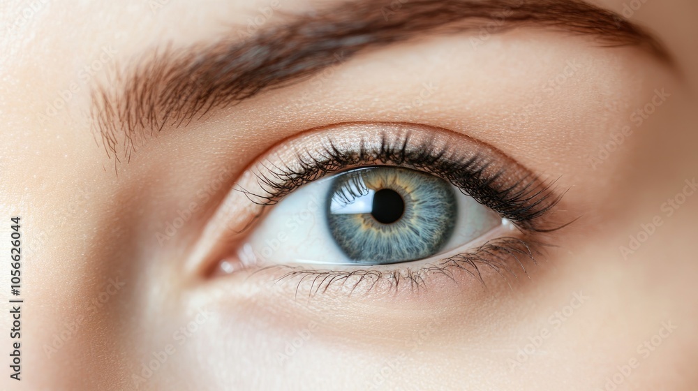 Close up of a female eye showcasing the concept of Eye ID against a white background Close up of a female eye showcasing the concept of Eye ID against a white background