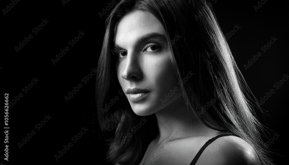 A black and white portrait of a woman with a dark background, highlighting shadow play and soft lighting for a cinematic effect. A black and white portrait of a woman with a dark background, highlighting shadow play and soft lighting for a cinematic effect.