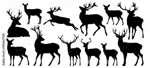 A collection of elegant deer silhouettes, showcasing various poses and antler sizes.