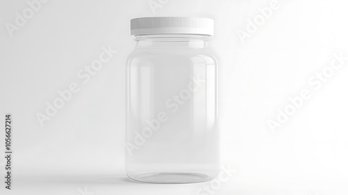 A clear glass jar with a white lid. 